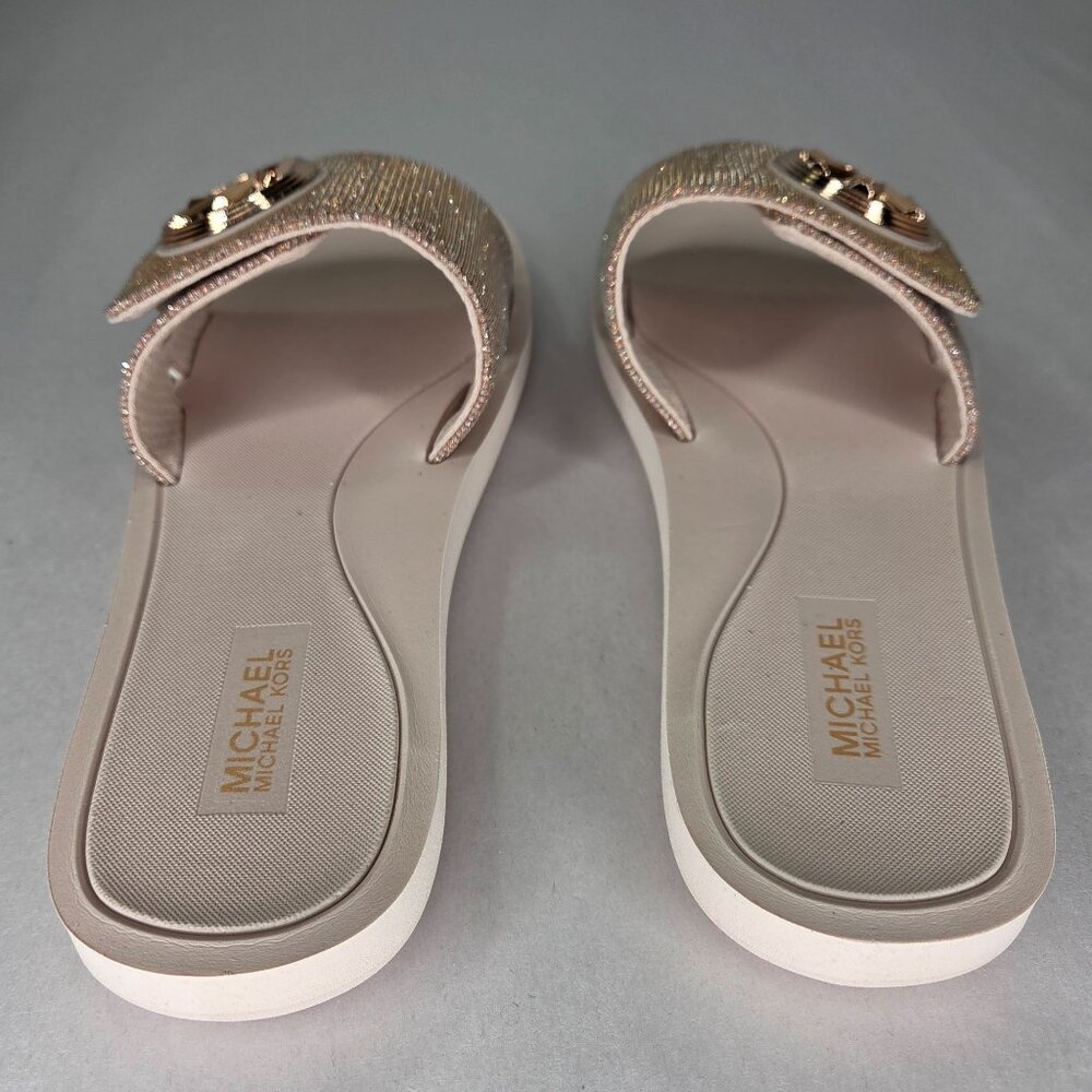 NWT Michael Kors MK Charm Slide Flat Sandals Soft Pink/ Rose Gold - Picture 4 of 7